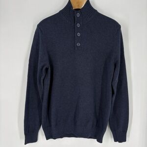 Sean John Mens Henley Pullover Sweater Size XL Blue Marled Cotton Classic Preppy